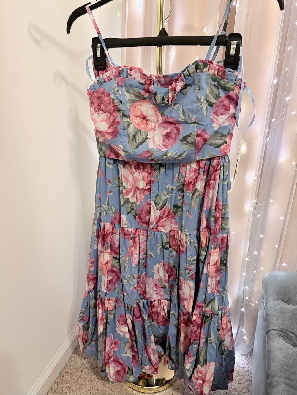 Floral Midi top with Midi skirt in Blue & Pink Like New